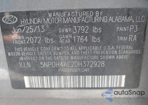 2013 Hyundai Elantra Gls из США, поврежденный, VIN 5NPDH4AE2DH372928